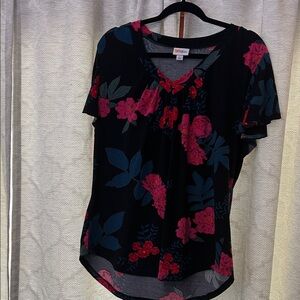 LuLaRoe Black and Red Floral Blouse